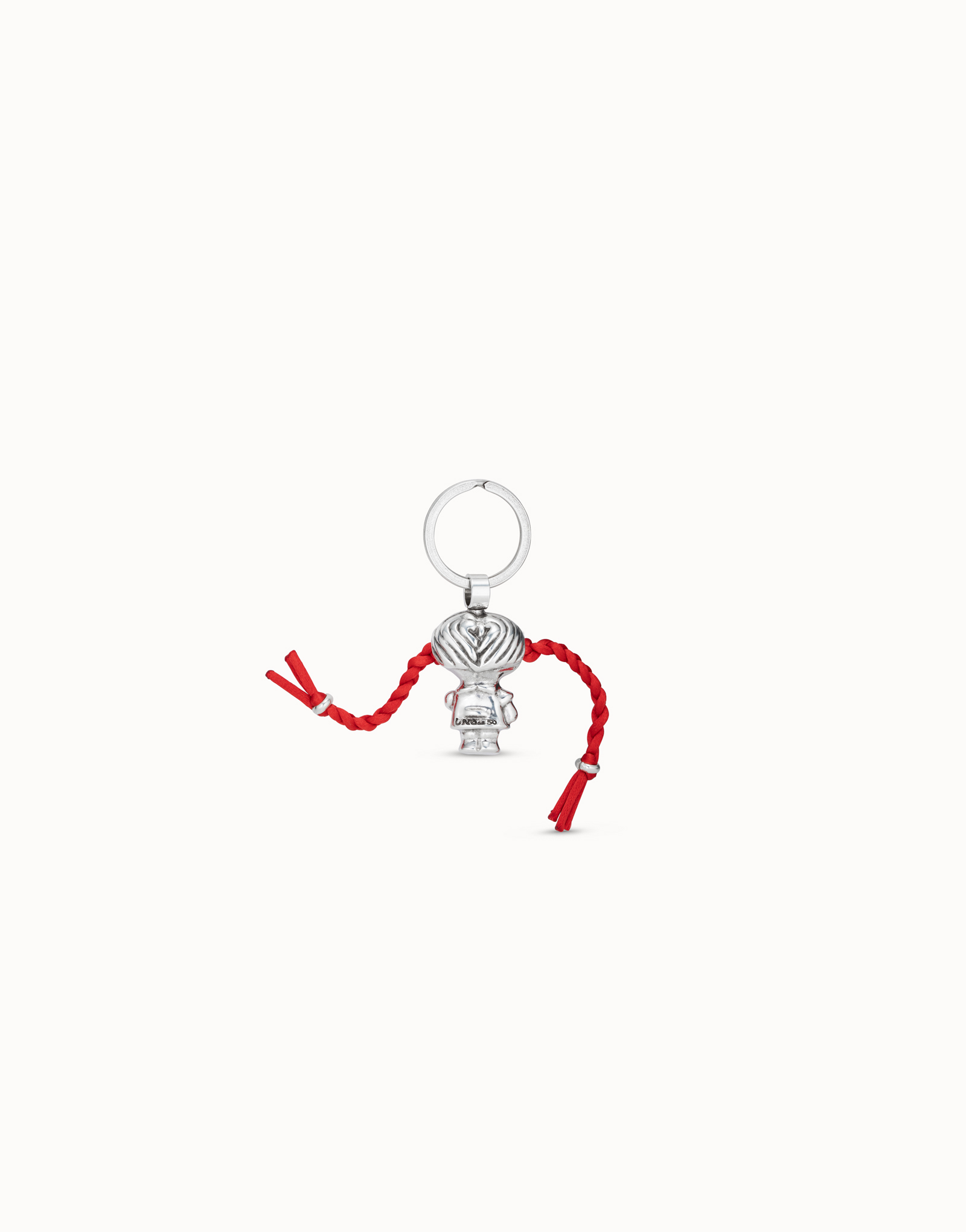 Sterling silver-plated girl and braids key-ring, Silver, large thumbnail
